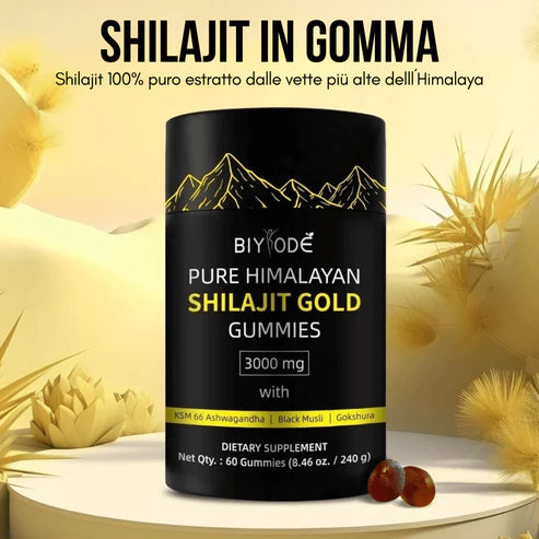 Caramelle Gommose di Shilajit 100% Puro dell'Himalaya (Confezione da 60 Gommose)